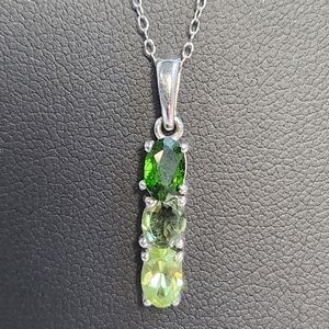 Natural Trio Diopside, Peridot & Apatite Gemstones 925 Pendant & Necklace 18"